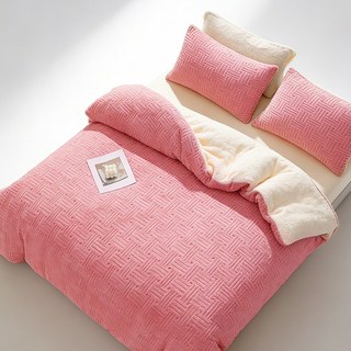 캐시미어 극세사 겨울 이불 따뜻하고 포근한 이중 양모 이불 부드러운 이불솜, B 분홍색