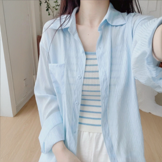 더시에라 여성 여름 간절기 시스루 셔츠 블라우스 린넨