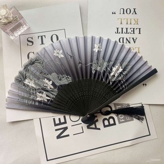 中國風折扇 女式古風流蘇扇 夏季隨身漢服小竹扇, （19）韻如-長度21cm,不含扇套, 1個