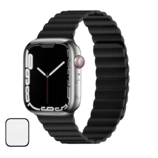 NUBASE 애플워치 호환 마그네틱 솔로루프 레더 가죽 실리콘 스트랩, 01. 블랙, 1개