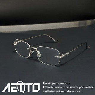 AETTO 金屬雕花無框眼鏡 卓越等級 精緻雕刻 細框平光眼鏡 男女適用