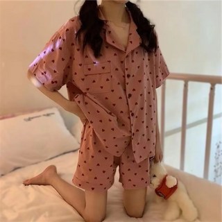 여성용 여름 반팔 반바지 잠옷 세트