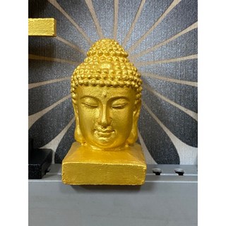 京綸 上色佛頭 佛像石雕 釋迦摩尼佛 石獅 辦公室桌面擺件 居家裝飾品, 全金