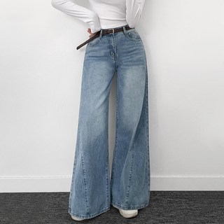 티데일리 여성용 컨투어 절개 플레어 와이드 데님 팬츠