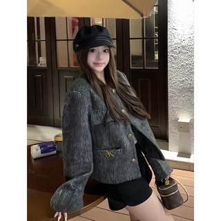 設計感小香風毛呢外套 短款韓系別緻長袖上衣 秋冬小個子適用