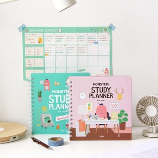 몬스터 스터디 플래너 1년용 수능 학습 스케줄러 수험생 고등학생 스프링 제본 공부 계획, MINT