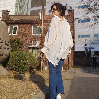 雪莉小姐 韓國製雪紡衫 飄逸前短後長純色襯衫