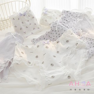 AHUA 阿華有事嗎 紫色蝴蝶結蕾絲滾邊內褲 I0102 女生可愛內褲, 白底櫻桃(甜心果),M