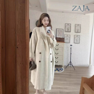 ZAJA 여성 가을 겨울 케쥬얼 루즈핏 롱 트렌치코트 고퀄리티 울혼방 울 코트