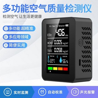 便攜式二氧化碳檢測儀，多功能空氣質量檢測，甲醛/CO2/溫濕度監測，一氧化碳/瓦斯警報，露營居家必備, 五合一白色, 1個