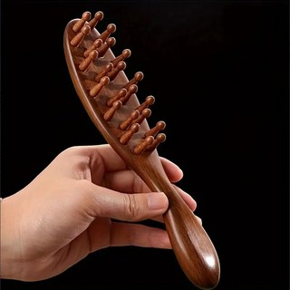 COVERONE 샌달우드 원목 빗 두피 마사지 브러시, 1개, 21cm*5cm