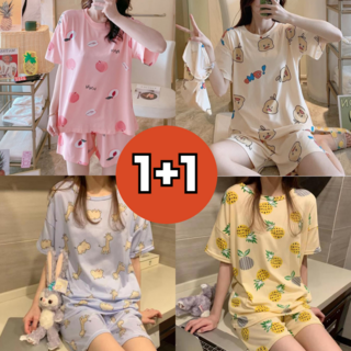 1+1(2세트) 캐릭터 11종 반팔 상하세트 여성 잠옷 파자마 홈웨어 수면 실내복 마켓엘리