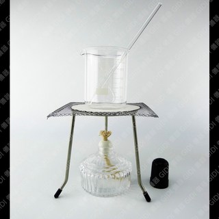 GIDI 儀器 酒精燈燃燒組【含稅附發票】實驗室器材套組 (燒杯 玻璃棒 三腳架 陶瓷網 酒精燈), 1個, 酒精燈燃燒組燒杯100ml組合, 透明