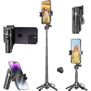 iPhone Android용 4-in-1 다기능 셀카봉 및 삼각대 - 360 회전 콘텐츠 제작자 여행 촬영을 위한 원격 휴대 기능 포함