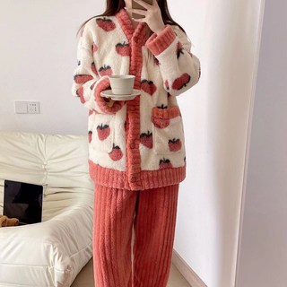 엑스니스 버튼형 밍크퍼 수면 잠옷 홈웨어 플라넬 상하세트