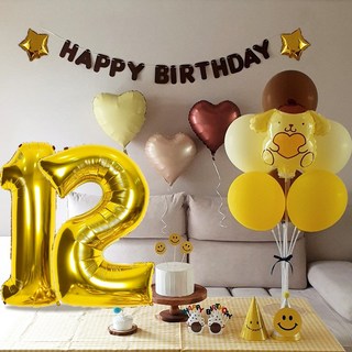 재미제이 산리오 폼폼푸린풍선 생일파티세트 (하트버전) 딸생일파티, 골드12, 1개