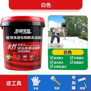 【耐用100年】屋頂防水漆，隔日達，送全套工具，防水漆 地坪漆 浴室防水漆 外牆防水漆 透明防水膠 防水底漆 地板漆, 1個, 白色【1入/3000g/9坪】送全套工具