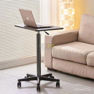 可移動陞降床邊桌：站立式筆記本電腦桌，學生宿舍滑輪升降桌，懶人桌、餐桌、沙發桌、筆電桌多功能用途, 白色-【升高59-80】,桌面尺寸39*60