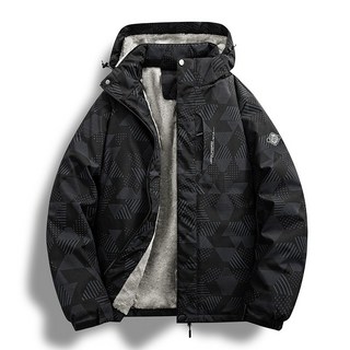 加絨加厚保暖防風防水寬松戶外休閑運動沖鋒可拆卸帽迷彩登山短款棉服外套