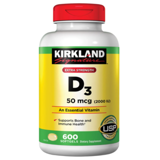 Kirkland Signature 維生素D3 軟膠囊 50微克 (2000 IU) 600粒, 1個, 50 mcg (2000 IU)