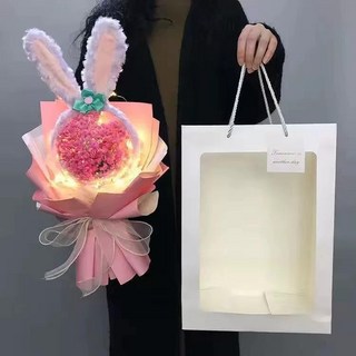 滿天星波波球花束 適合送女友、生日禮物, 粉色滿天星+星黛露髮箍+禮袋+燈,球直徑16CM, 1個