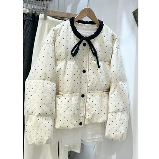 韓系小香風圓點蝴蝶結寬鬆顯瘦棉服麵包服外套