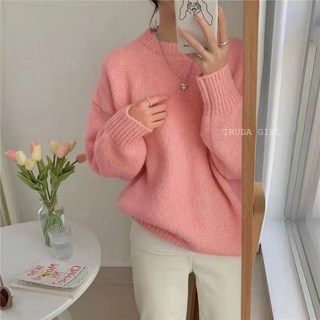 《杜達女孩》冬日森林小精靈 超柔軟圓領針織毛衣 圓領 針織毛衣 針織上衣 素色毛衣 寬鬆上衣 毛衣 長袖上衣