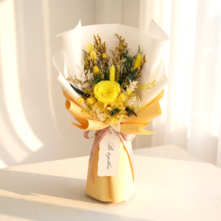 데이나 생화 프리저브드 꽃다발 + 쇼핑백(28cm x 40cm), 버터 옐로우