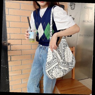여성 숄더백 페이즐리 패턴 에스닉 디자인 캔버스 토트백 데일리 크로스백 캐주얼 가방