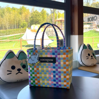 泰國手工編織沙灘包 媽咪托特包 單肩側背包 菜籃子 手拎包, 1個, 中號【夏末微風】美少女出街必備升級款-加厚加硬材質【不帶掛件】