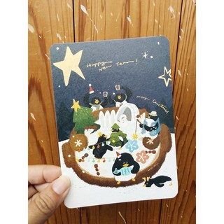 企鵝們的火鍋趴體聖誕明信片2入組，簡約風聖誕卡片，傳遞溫馨祝福與節日喜悅, 1個, 明信片本人（2入）