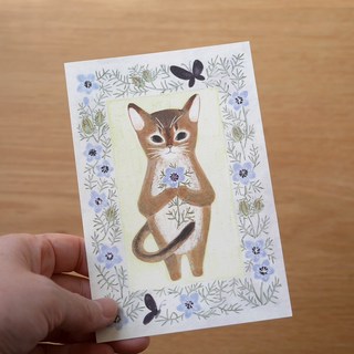 日本 4legs 插畫家 明信片 圖畫書中的貓咪主題 #14，精美印刷，傳遞溫馨祝福, 1個