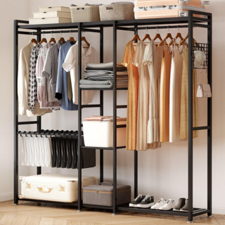 투에스리빙 철제 스탠드 시스템 드레스룸 행거 선반 행거 옷장 행거, 블랙 B