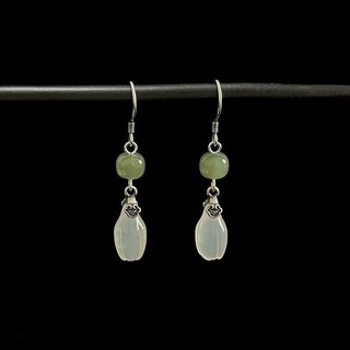 BEAGLE 復古流行 仿和田玉白玉髓耳墜 耳鈎 清奢感 精緻百搭 耳飾