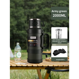 여행용 대형 스테인레스 스틸 보온병 캠핑용 2.5 리터 진공 단열재 1.7L 1 개, 06 Green-2.0L