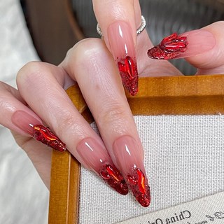 DFMEI 手工穿戴甲裸棕波點珍珠閃粉高級感女士短款復古風穿戴式甲片, 1組, BY2493素雅宜人:手工甲M碼#10片/袋【贈送工具包】