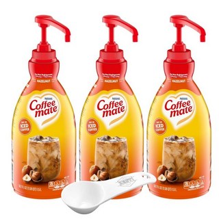 커피 크림 커피메이트 프리마 메이트용 헤이즐넛 크리머 농축액 1.5리터 펌프 병(3팩) 제스티 스쿱 포함 논데어리 코셔 글루텐 프리 300인분으로 선반에 안정적입니다, Hazelnut