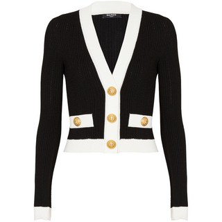 발망 콘트라스트 보더 골지 니트 가디건