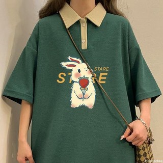 短袖T桖女 夏裝新款女裝外穿翻領短袖T恤寬松男女款情侶t復古Polo衫上衣