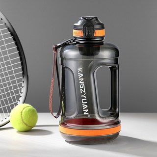 新款速發 TRITAN大容量彈蓋彩色運動水壺 網紅健身噸噸桶手提水壺 戶外彈蓋杯 多色可選手提旅行水壺, 橙點黑 1500ml(附茶隔 無吸管）, 1個