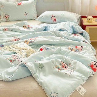 臺灣-出貨 蠟筆小新親膚棉夏涼被 可機洗兒童薄被子 幼兒園空調被, 蠟筆小新,100*140cm【單件 披肩被不含花邊