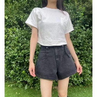 【Fee現貨2色】正韓高腰綁帶牛仔短褲 高腰A字牛仔褲 韓系休閒闊腿短褲女