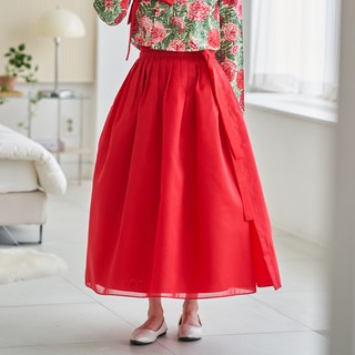 생활한복 실과바늘 허리치마 비비드 고운견 레드 한복 치마
