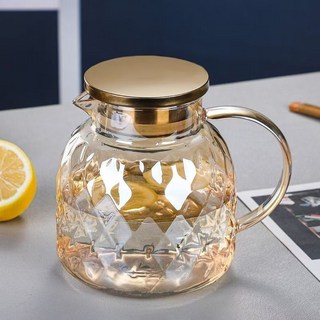 臺灣出貨 耐熱直火玻璃壺 - 高硼玻璃水壺 大容量涼水壺 玻璃泡茶壺 花茶壺 果汁壺 家用水壺, 1個, 1400ml琥珀蘭陵壺