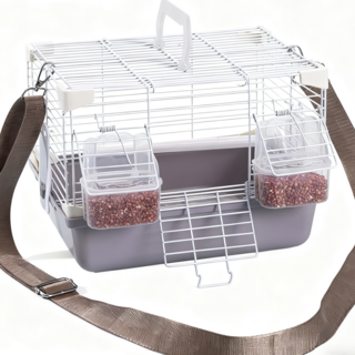 迷你兩用 附站杆 食盒 輕巧便攜鳥籠, 背帶式外出籠（灰色）, 1個