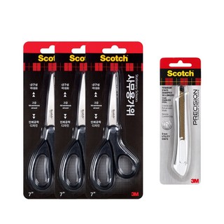 쓰리엠 스카치 사무용 가위 17.8cm 3p + 티타늄 커터 TI-KS 9mm 세트, 1세트, 블랙