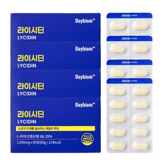 데이바이옴 라이시딘 L 라이신 아연 베타글루칸 프로폴리스 헤스피리딘 LYSINE 엘리신, 4개, 60정