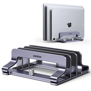 UGREEN 유그린 세로형 노트북 수직 거치대 클램쉘 거치대 다이얼식 맥북 수직 버티컬 스탠드 3슬롯 알루미늄 재질 맥북 아이패드용 너비 조절 가능, Triple Slots, Grey