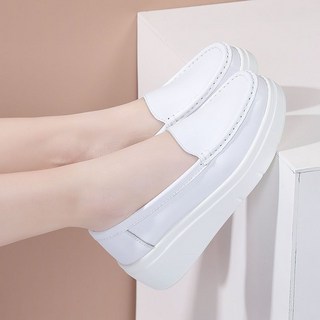 坡跟女鞋 厚底增高鞋 彈性氣墊真皮護士鞋 鬆糕厚底透氣媽媽鞋