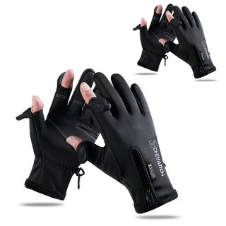 마리수 겨울 낚시장갑 방한 2컷 방수 기모 티타늄 핑거 글러브 라이더 장갑 스마트폰 터치 1+1, 2개, 검정